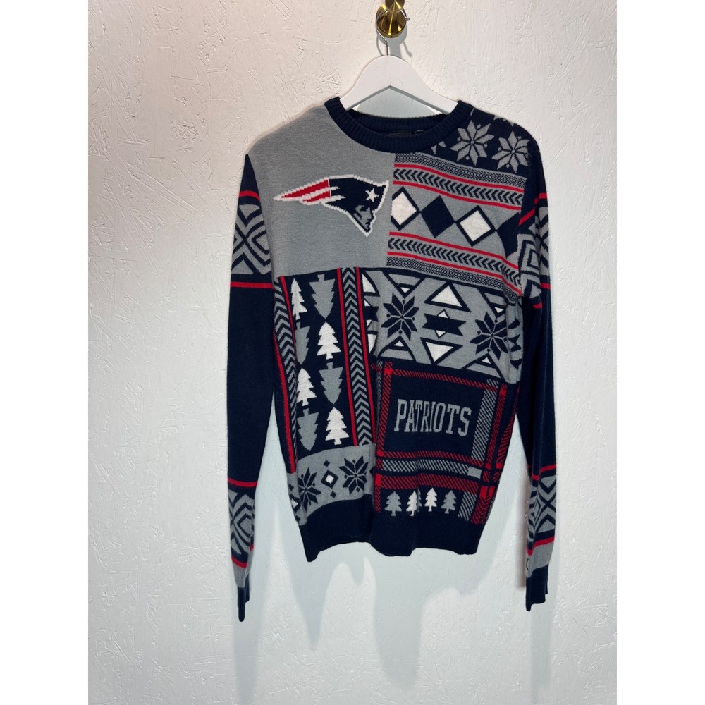 NFL New England Patriots Ugly Christmas Sweater Mens Medium Patchwork Holiday